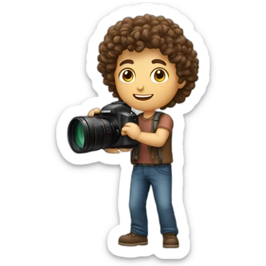 Male Photographer Caucasian curly brunette holding camera sticker