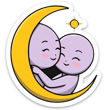 sun and moon cuddling tenderly, loving celestial bodies sticker