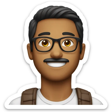 Emoji of indian 18 year boy with specs and slight beard and little dark moustache  sticker