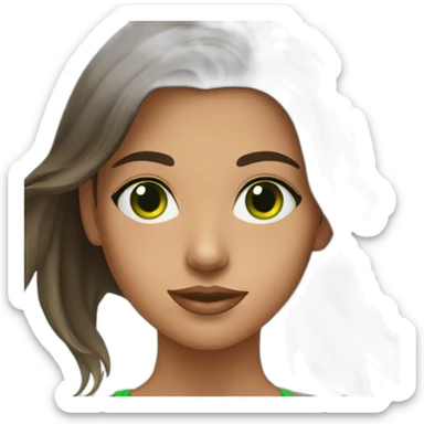 young brunette woman with green eyes on the beach sticker