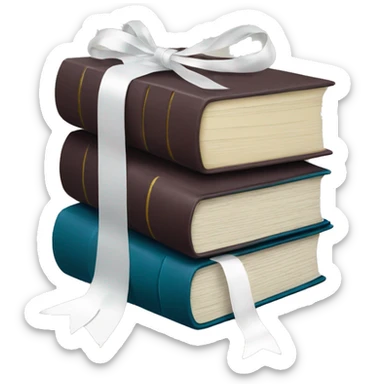 Stack of books tied with a white ribbon sticker