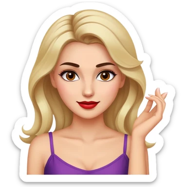 flirty smirk face glancing down with makeup and hand running through hair sticker