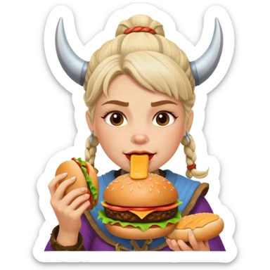 old girl viking eating burger sticker