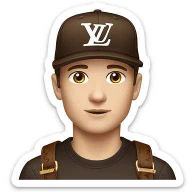 White handsome boy dark hair Louis Vuitton cap brown colour  sticker