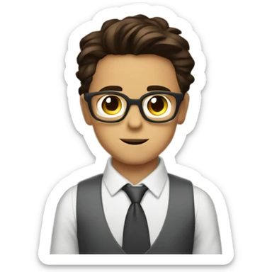 niño de 14 años con lentes cuadrados de tony stark y pelo café sticker