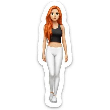 beautiful fair skin red orange long hair white girl cardio black leggings black top beautiful girly full body workout walking sticker