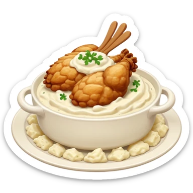 chicken chunks with alfredo sauce and mashed potatoes on the side sticker