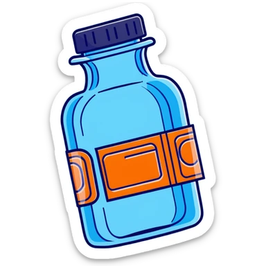 blue ticket inside a bottle with bold outlines and playful look sticker