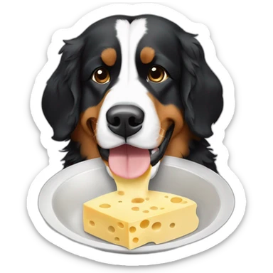 Bernese mountain dog eating a swiss cheese fondue sticker