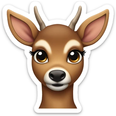 dark brown fawn deer standing up with black eyes and lashes sticker
