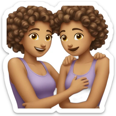 two friends girls with curly hair hugging sticker