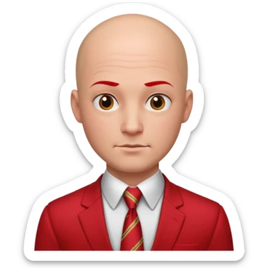 man Bald with red necktie, red dress, tattoos on face, square face. sticker
