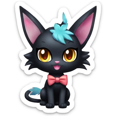 Shiny Dark Cool Edgy Black beautiful ethereal fantasy Kawaii Sona Litten-Fakemon-cat-animal with edgy bat-ears bow tie black emo-mane vtuber model Full Body sticker