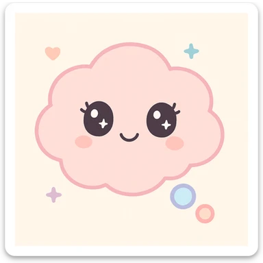 thought bubble with cute face, eyelashes, pastel color palette, girly charming sticker