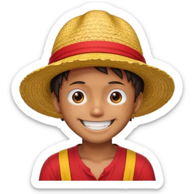 Luffy with a big smile and red shirt with yellow and red straw hat sticker