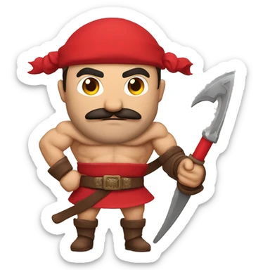 Turkish muscular man with scimitar mustache and red fez in muscular pose sticker