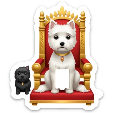 a west highland terrier sitting on a throne with people bowing at his feet  sticker
