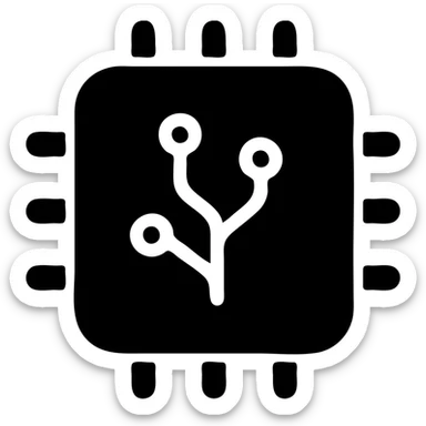 Modern curved CPU processor chip icon with clean lines and rounded corners. Minimalist design with subtle circuit pattern, no text, suitable for an app icon sticker