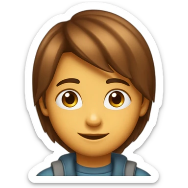 jeune garçon, 9 ans, avec des cheveux mi long lisse coiffé vers l'arrière de couleurs marron. teint mat sticker