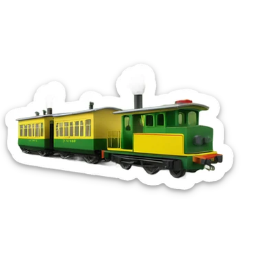 a little yellow and green narrow-gauge railway and a locomotive sticker