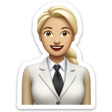 blonde woman with straight hair tied up in a suit and red lipstick smiling sticker