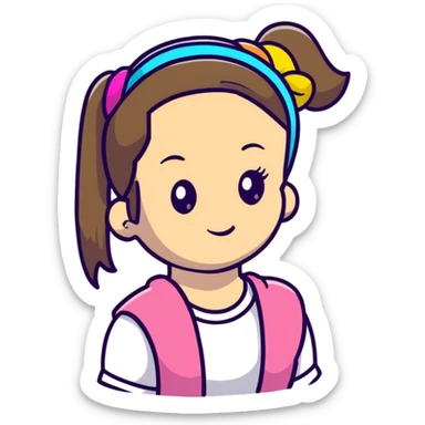 girl with ponytail and colorful headband sticker