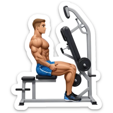 side-view bodybuilder seated weighted calf-raise machine lower leg exercise sticker