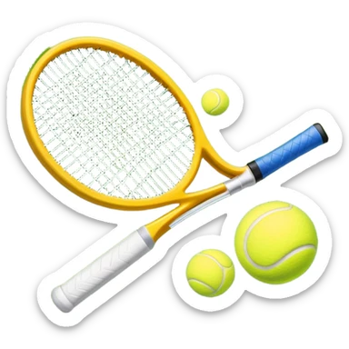 A tennis racket and ball on a grass or hardcourt surface, symbolizing the sport. The racket has a sleek design with tightly strung strings, while the bright tennis ball rests nearby, capturing the essence of precision, agility, and competition. sticker