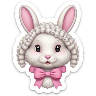 curly white bunny with pink bow on head sticker