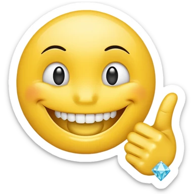 Smiley face emoji with diamond grillz also with finger pointing at the grillz sticker