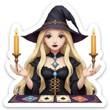 dark witch girl with long blonde hair and Tarot cards sticker