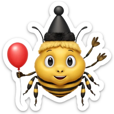 Bees with Birthday Hat, Excited bee carrying balloon sticker