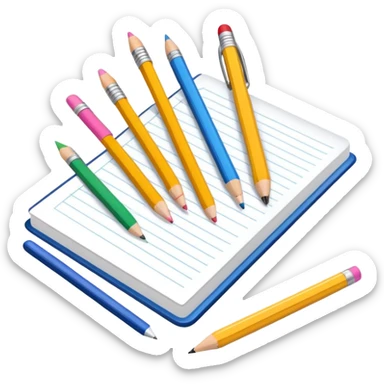 School stationery set with pencils, notebooks, ruler, and eraser sticker