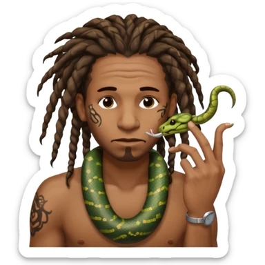 Black man with dreads and snake tattoo on forehead wiping his nose perpendicular with index finger sticker