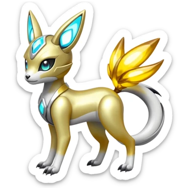 Glowing futuristic cyber-Meloetta-Renamon-Protogen-Palkia-hybrid-fusion-Fakémon-creature, full body sticker