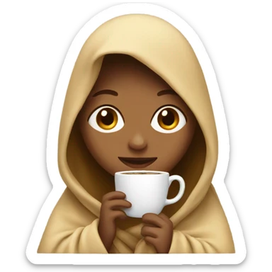 Girl with blanket on head and a cup of coffee sticker
