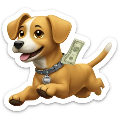 Dog flying away with lots of money sticker