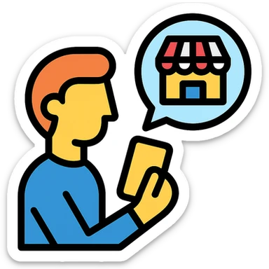 modern icon of a person using a phone to contact a store sticker