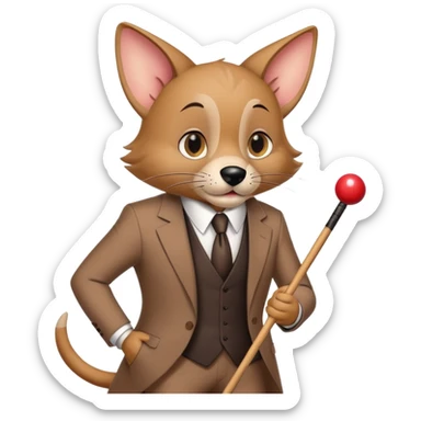 tom and jerry dog in a brown suit with a pool cue and a black ball. sticker