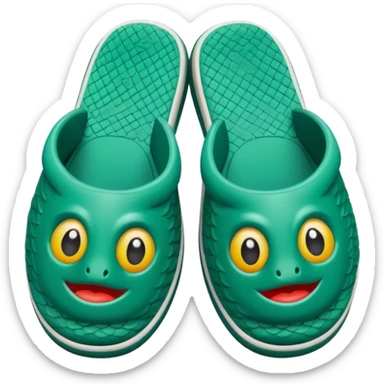 slightly green rubber pool slippers with carp eyes on the top sticker