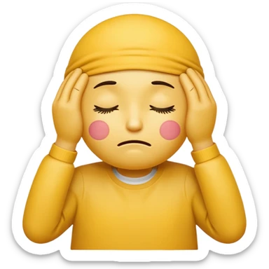 an emoticon holding its head with both hands out of exhaustion sticker