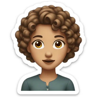 a girl with curly and brown hair with big eyes and big eyebrows sticker