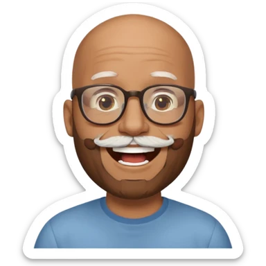 bald headed brown man salt and pepper beard glasses laughing sticker