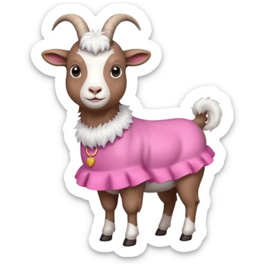 A goat standing on all four legs with pink dress sticker