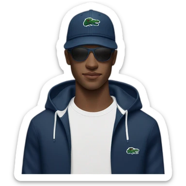 Guy using lacoste hoodie and cap and oakley juliet sticker