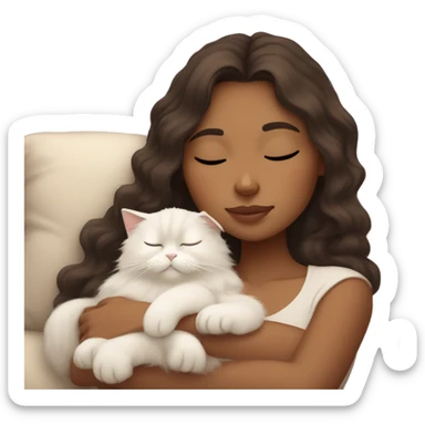 brunette wavey haired tan girl sleeping with her himalayan cat  sticker