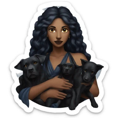 Hekate goddess of the night and magic- triple goddess black hair and two black dogs sticker