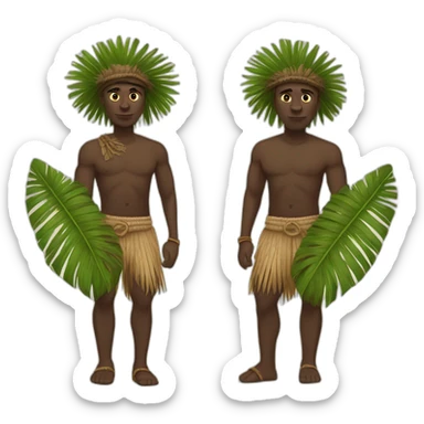 aborigine black man in shorts made of palm leaves with spear in hand sticker