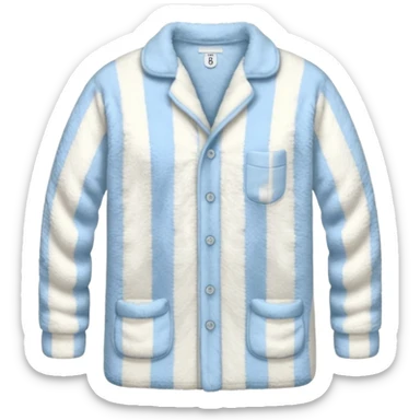 emoji of an isolated fluffy fleece pajama top with soft pastel vertical stripes, plush fuzzy texture, light grey and pastel blue tones, button-down long sleeves, neatly folded flat-lay, no person, no body, no mannequin, cozy warm winter mood, soft shading sticker