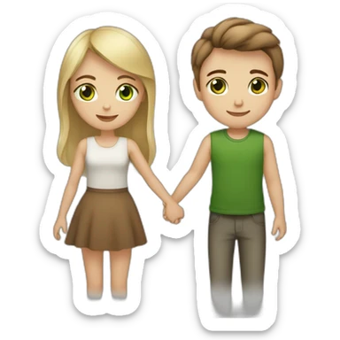 blonde girl with green eyes holding hands with boy with brown hair and brown eyes sticker